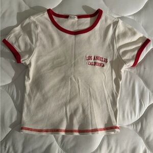 Brandy Melville White & Red Los Angeles California Ringer Baby Tee EUC